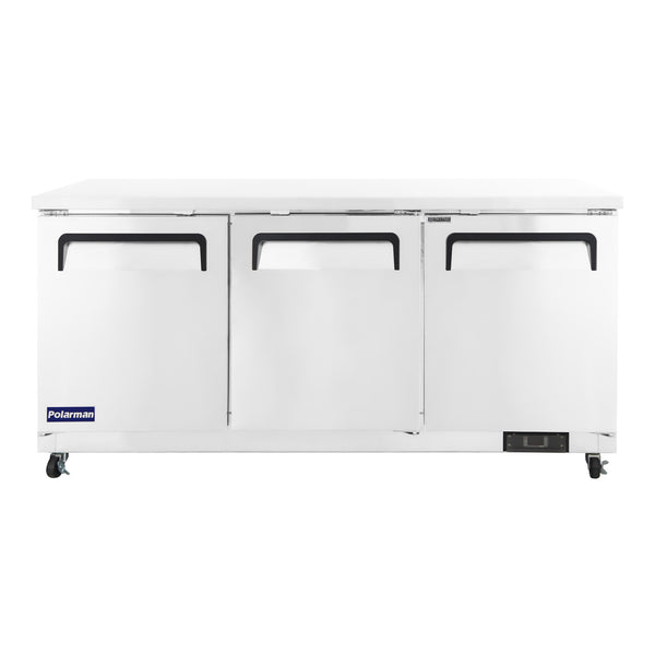 Polarman 71 3/4" PLM-UC-72S Under Counter Refrigerator Stainless Steel Solid Three Doors