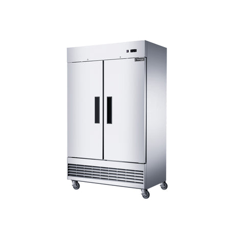 Dukers D47ER 47 1/4" Two Section Reach-In Refrigerator with Solid Full Doors, Bottom Mount, Stainless Steel, 29.5 Cu.Ft.