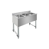 ChefAsst 38" CA-BS101410-318 18-Gauge 304 Stainless Steel Three Bar Sink with Galvanized Legs and Cross Bracing - 10" x 14" x 10" Bowl