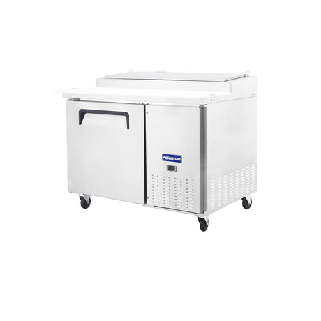 Polarman PLM-P44S 47 3/8" Refrigerated Pizza Prep Table with One Solid Full Door, (6) 1/3 Size Pans