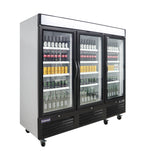 Polarman PLM-HGD72R 81" Black Refrigerated Triple Swing Glass Door Merchandiser with LED Lighting, 72 cu.ft