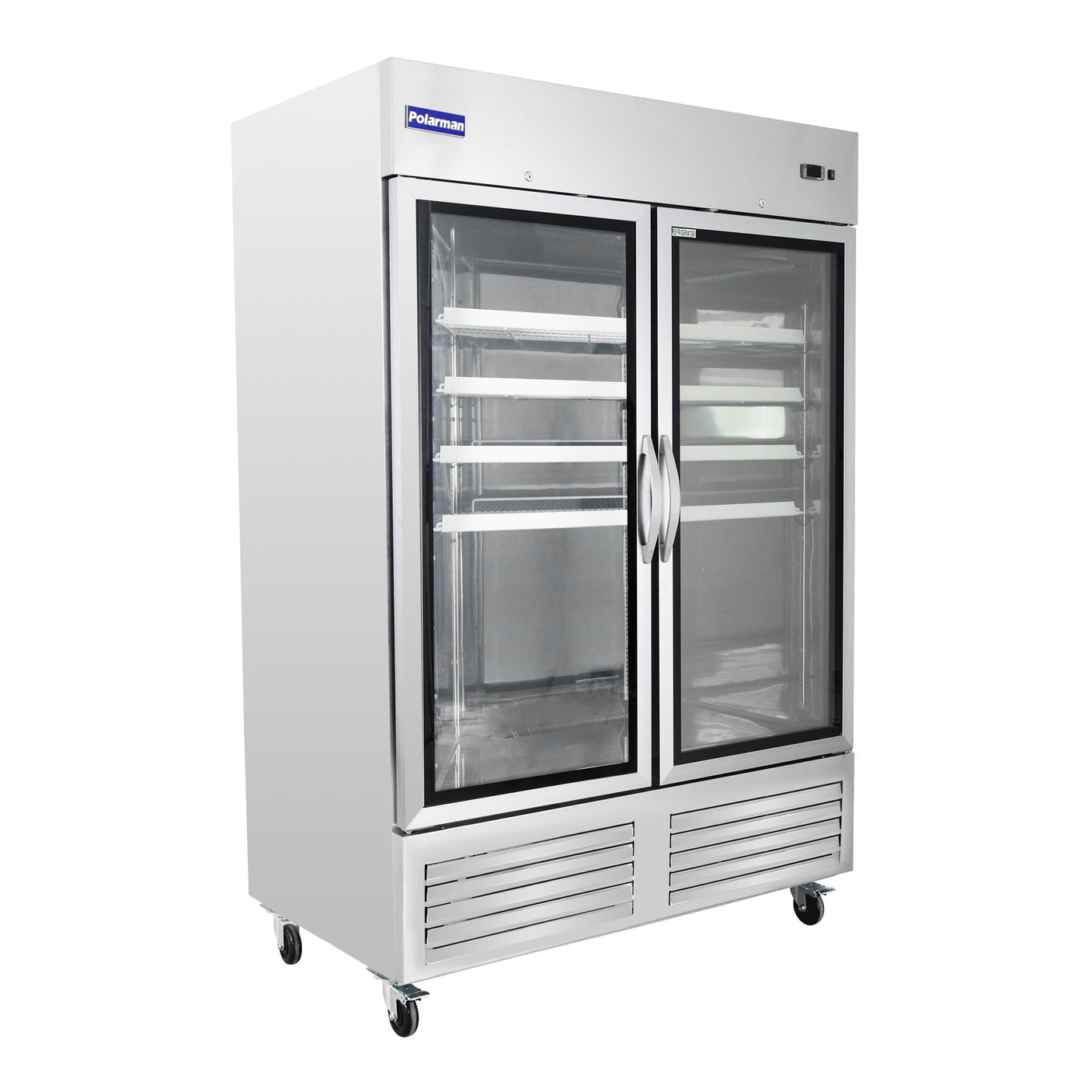 Polarman PLM-54RGS 53 15/16" Reach-In Refrigerator with Double Glass Doors with LED Lighting, Bottom Mount, Stainless Steel, 49 cu. ft.