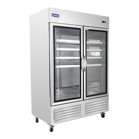 Polarman PLM-54RGS 53 15/16" Reach-In Refrigerator with Double Glass Doors with LED Lighting, Bottom Mount, Stainless Steel, 49 cu. ft.