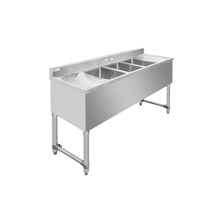 ChefAsst 60" CA-BS101410-13LR-318 18-Gauge 304 Stainless Steel Three Bar Sink with Galvanized Legs, Cross Bracing, and Two 13" Drainboards - 10" x 14" x 10" Bowl