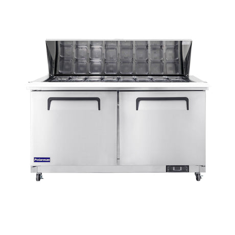 Polarman PLM-S60KS 61 1/4" Stainless Steel Mega Top Sandwich Prep Table with Two Solid Full Doors, (24) 1/6 Size Pans