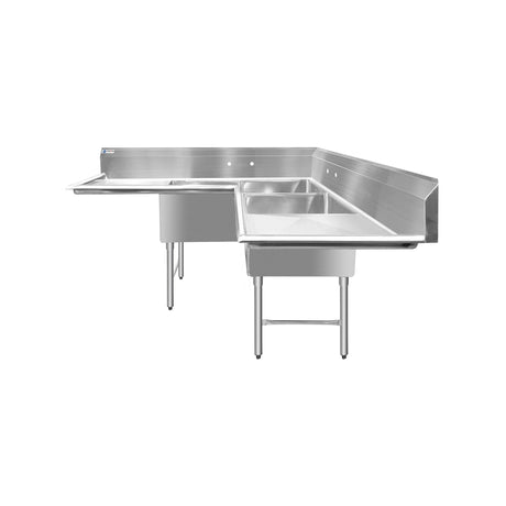 ChefAsst 57" CA-S3C181812C-18LR-316 16-Gauge Stainless Steel Three Compartment Commercial Sink with Stainless Steel Legs, Cross Bracing, and Two 18" Drainboards - 18" x 18" x 12" Bowl