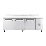 Polarman PLM-P93S 94 3/16" Refrigerated Pizza Prep Table with Three Solid Full Doors, (12) 1/3 Size Pans