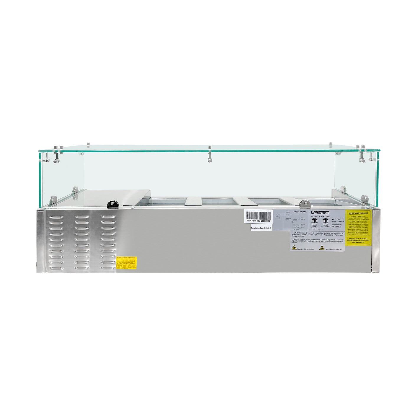 Polarman PLM-PDX-48G 47" Countertop Refrigerated Topping Rail with Sneeze Guard