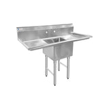 ChefAsst 55" CA-S1C181812-18LR-316 16-Gauge Stainless Steel Single Compartment Commercial Sink with Stainless Steel Legs and Two 18" Drainboards - 18" x 18" x 12" Bowl