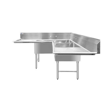 ChefAsst 75" CA-S3C242414C-24LR-316 16-Gauge Stainless Steel Three Compartment Commercial Sink with Stainless Steel Legs, Cross Bracing, and Two 24" Drainboards - 24" x 24" x 14" Bowl