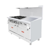 Flamaster FLM-R60-24MG 60" NG/LPG Commercial Gas Range, 6 Open Burners, 24" Griddle, and 2 Standard Ovens, 306,000 BTU