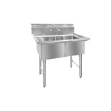 ChefAsst 42" CA-S2C181812-316 16-Gauge Stainless Steel Two Compartment Commercial Sink with Stainless Steel Legs, Cross Bracing, and without Drainboards - 18" x 18" x 12" Bowls