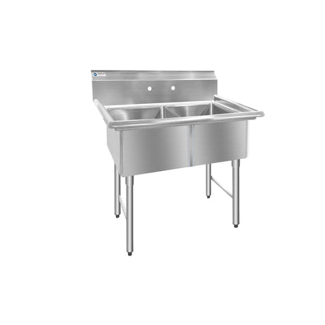 ChefAsst 42" CA-S2C181812-316 16-Gauge Stainless Steel Two Compartment Commercial Sink with Stainless Steel Legs, Cross Bracing, and without Drainboards - 18" x 18" x 12" Bowls