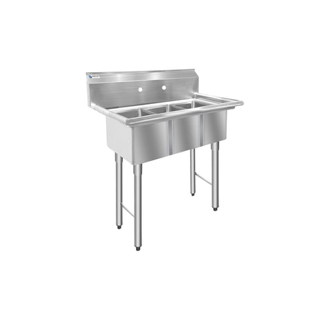 ChefAsst 36" CA-S3C101410-316 16-Gauge Stainless Steel Three Compartment Commercial Sink with Stainless Steel Legs, and without Drainboards - 10" x 14" x 10" Bowls