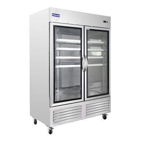 Polarman PLM-54RGS 53 15/16" Reach-In Refrigerator with Double Glass Doors with LED Lighting, Bottom Mount, Stainless Steel, 49 cu. ft.