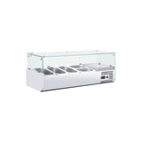 Polarman PLM-R1200L-2 47 1/5" Countertop Refrigerated Sushi Display Case with 4-Side Glass, (3) 1/4 + (2) 1/3 Size Pans