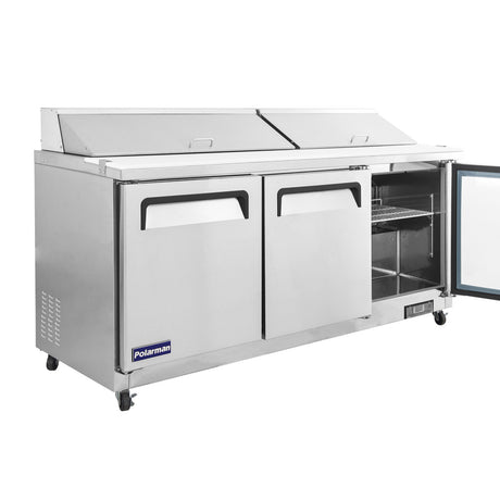 Polarman PLM-S72KS 71 3/4" Stainless Steel Mega Top Sandwich Prep Table with Three Solid Full Doors, (27) 1/6 Size Pans