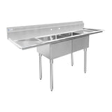 ChefAsst 72" CA-S2C181812-18LR-316 16-Gauge 304 Stainless Steel Two Compartment Commercial Sink with 430 Stainless Steel Legs, Cross Bracing, and Two 18" Drainboards - 18" x 18" x 12" Bowl