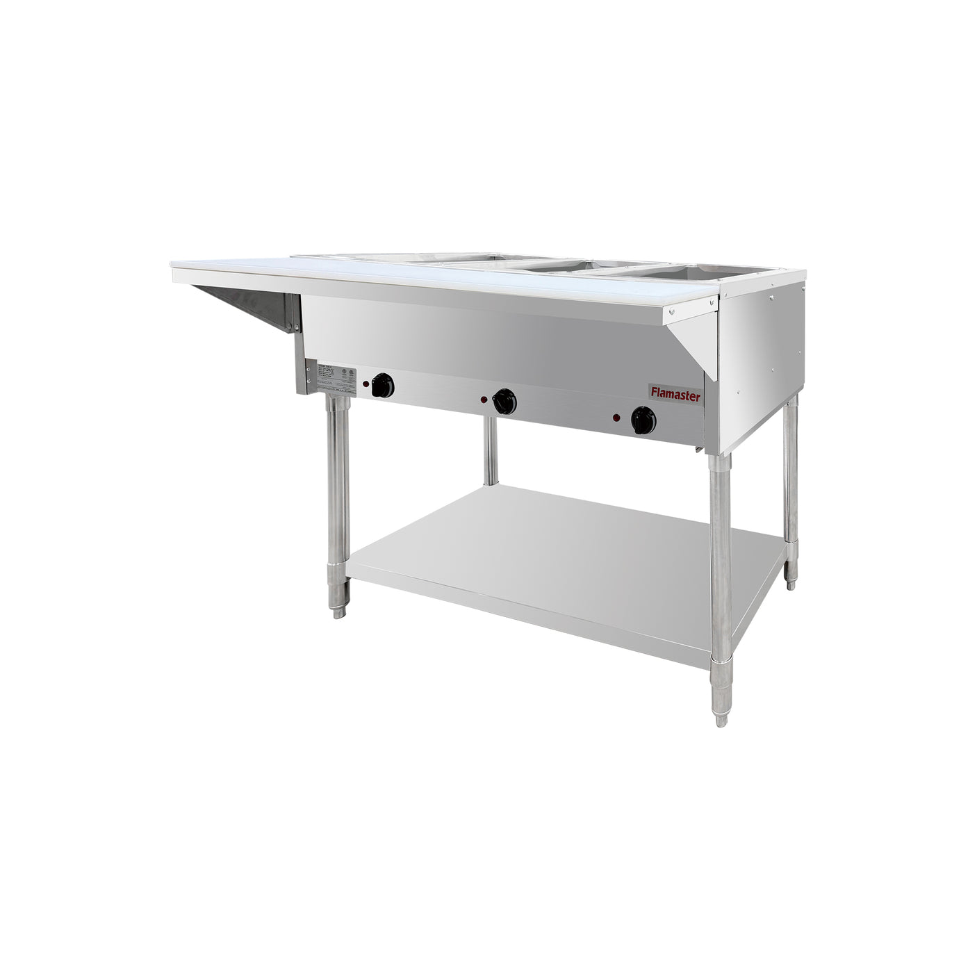 Flamaster FLM-ST3-SS Three Pan Open Well Electric Steam Table with Undershelf - 120V, 1500W