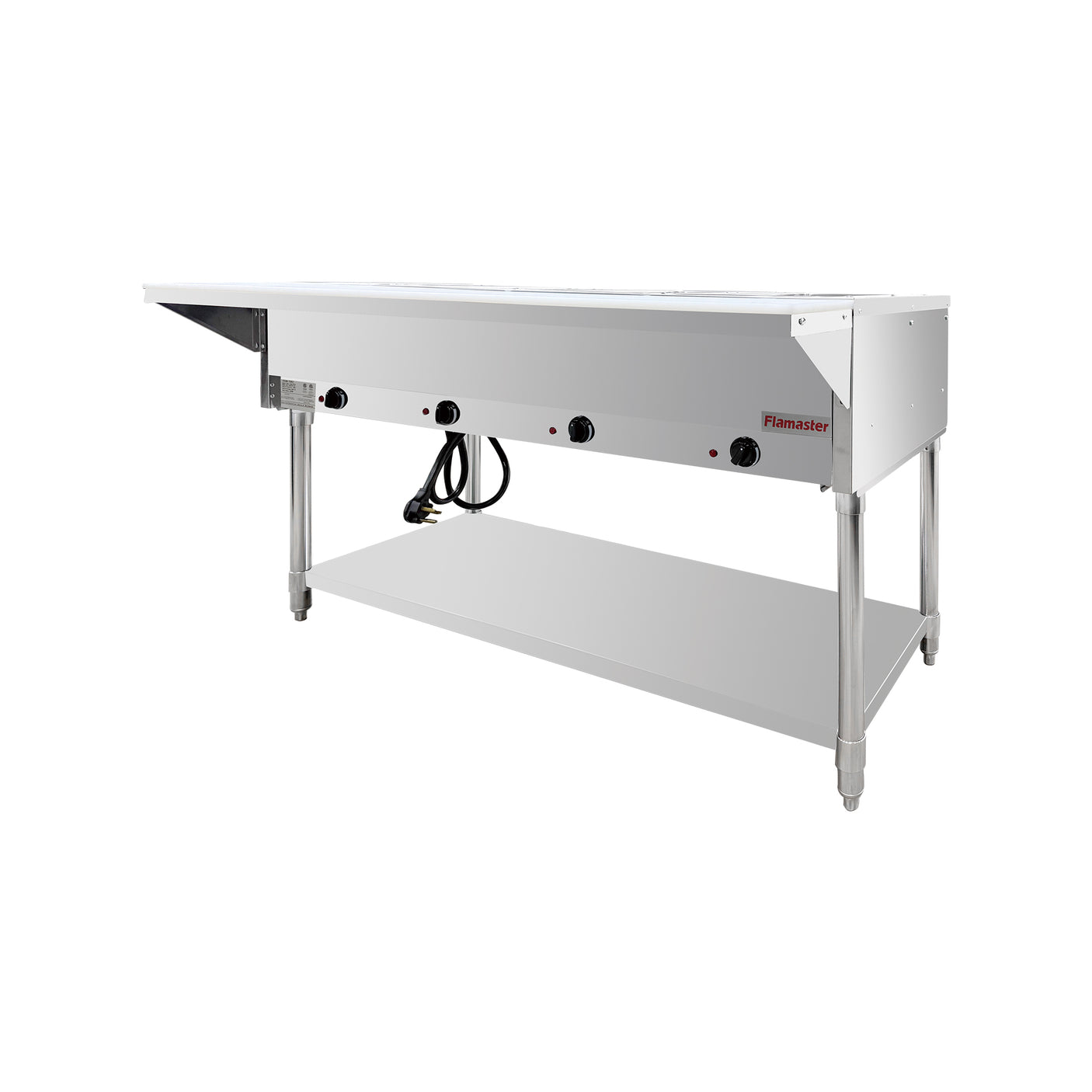 Flamaster FLM-ST4-SS Four Pan Open Well Electric Steam Table with Undershelf - 120V, 2000W