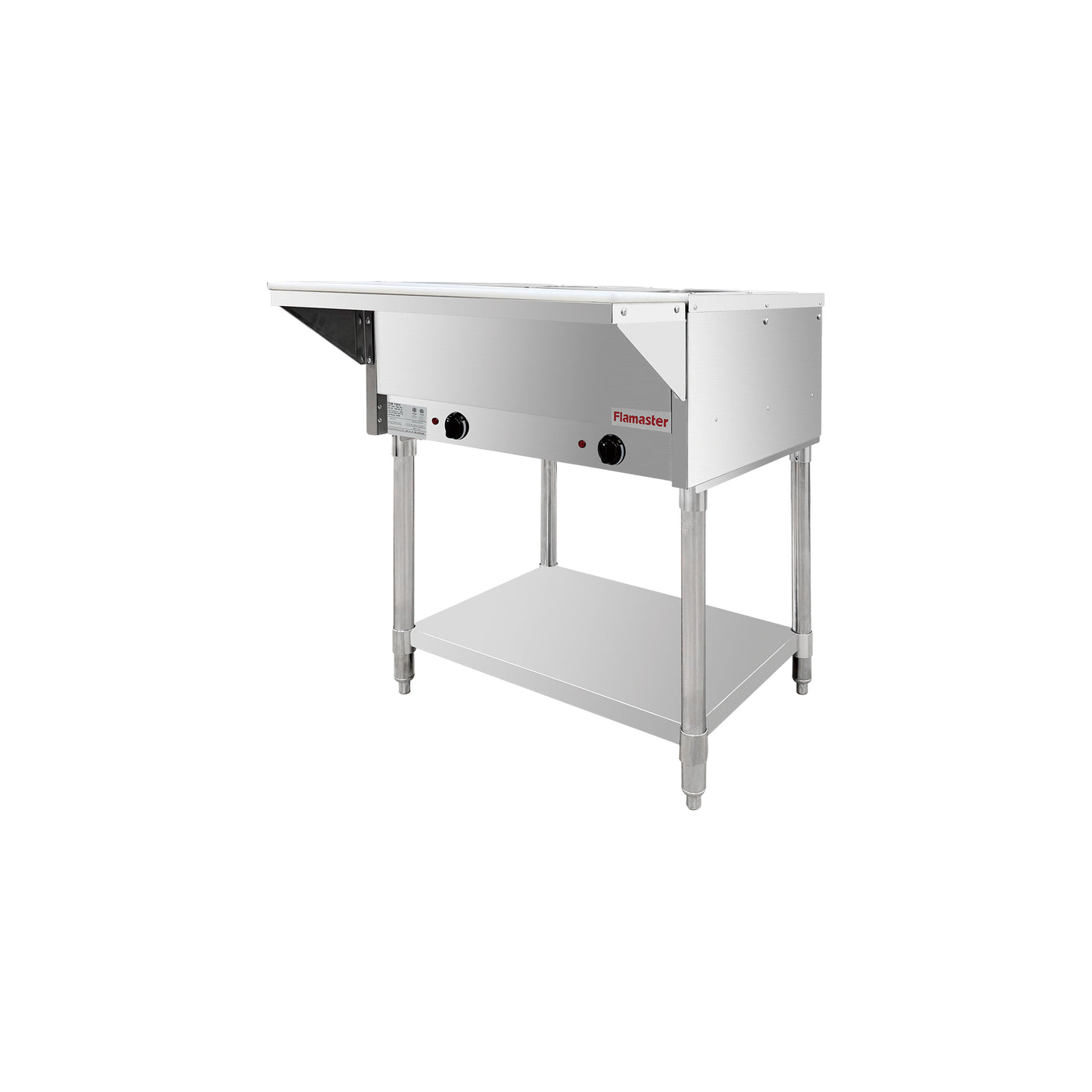 Flamaster FLM-ST2-SS Two Pan Open Well Electric Steam Table with Undershelf - 120V, 1000W