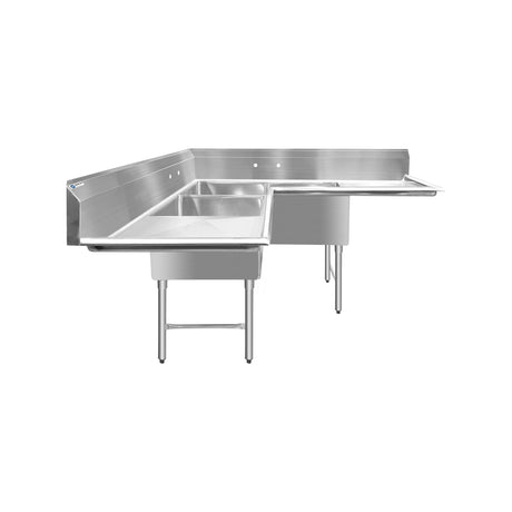 ChefAsst 57" CA-S3C181812C-18LR-316 16-Gauge Stainless Steel Three Compartment Commercial Sink with Stainless Steel Legs, Cross Bracing, and Two 18" Drainboards - 18" x 18" x 12" Bowl