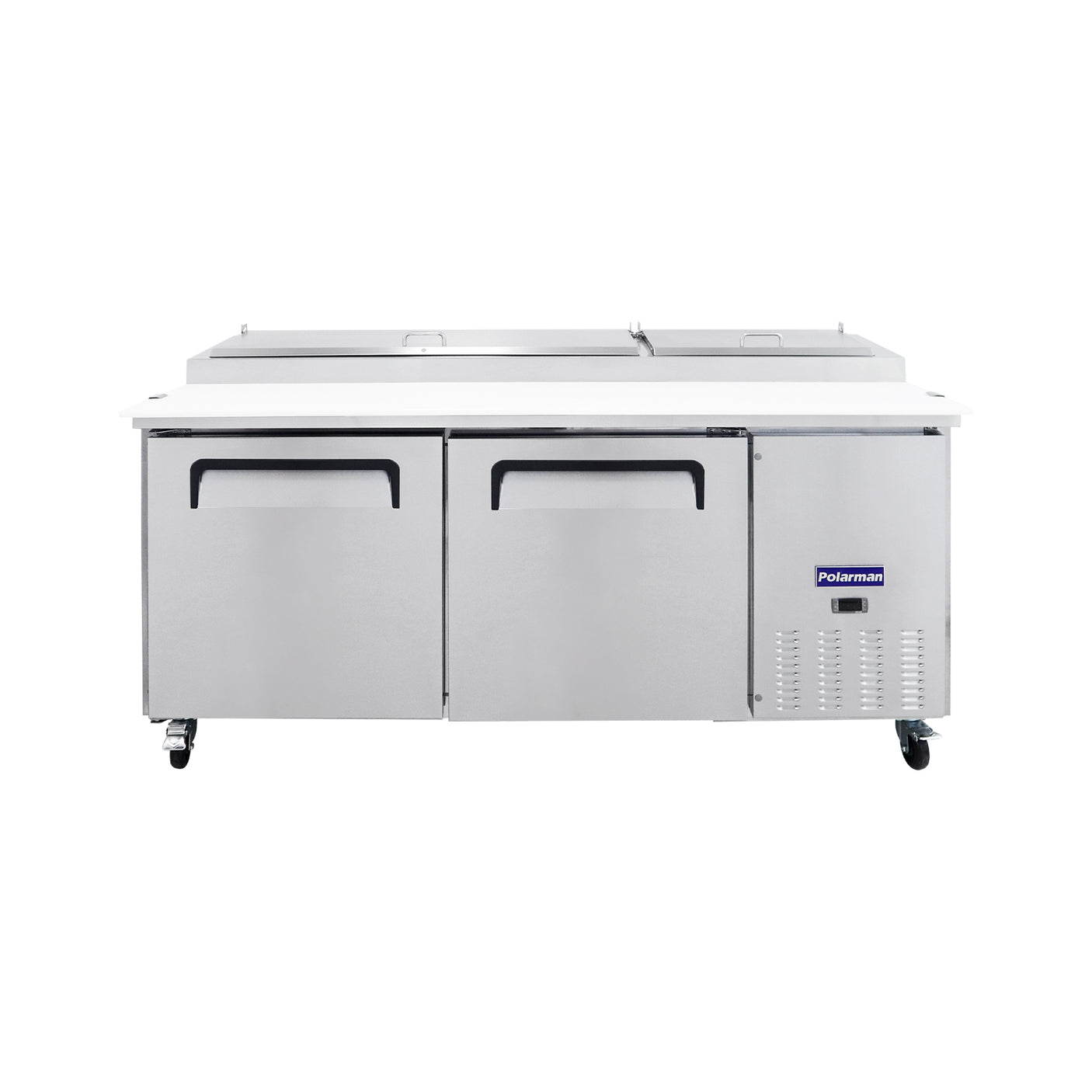Polarman PLM-P67S 70 3/4" Refrigerated Pizza Prep Table with Two Solid Full Doors, (9) 1/3 Size Pans