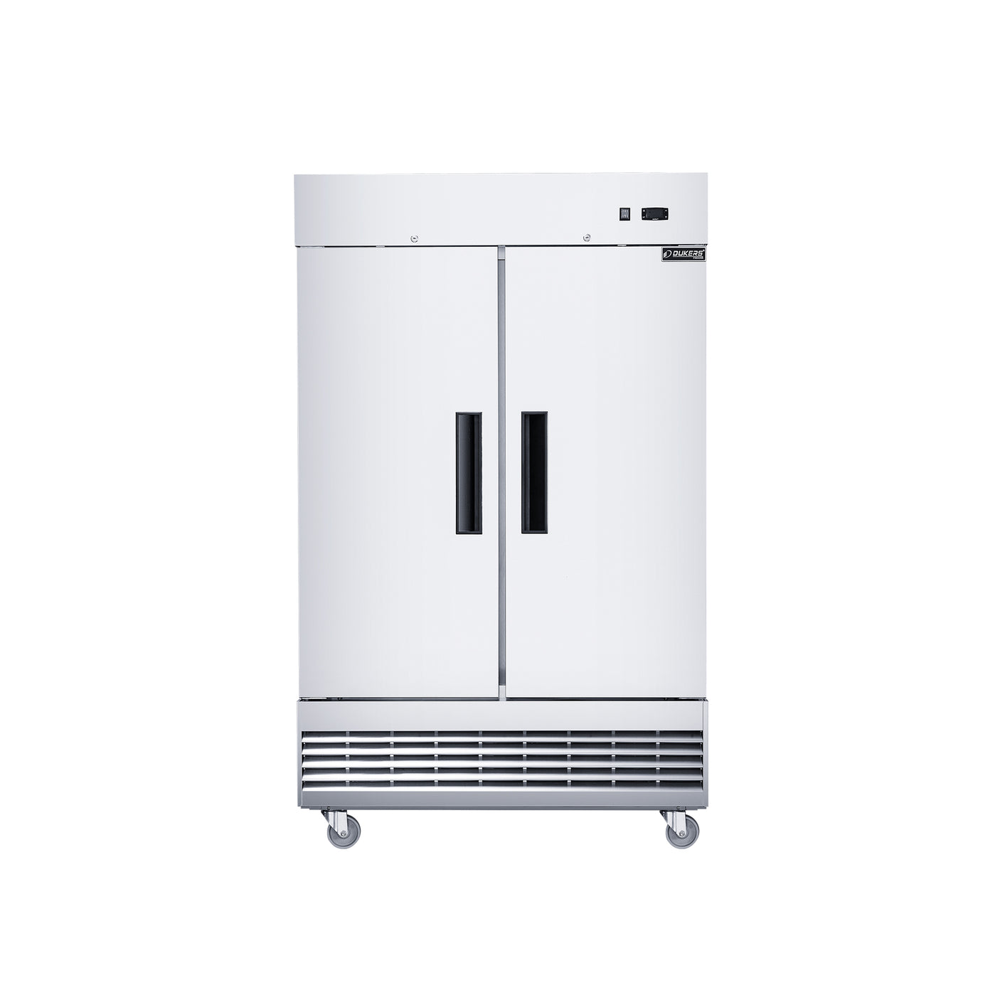 Dukers D47ER 47 1/4" Two Section Reach-In Refrigerator with Solid Full Doors, Bottom Mount, Stainless Steel, 29.5 Cu.Ft.