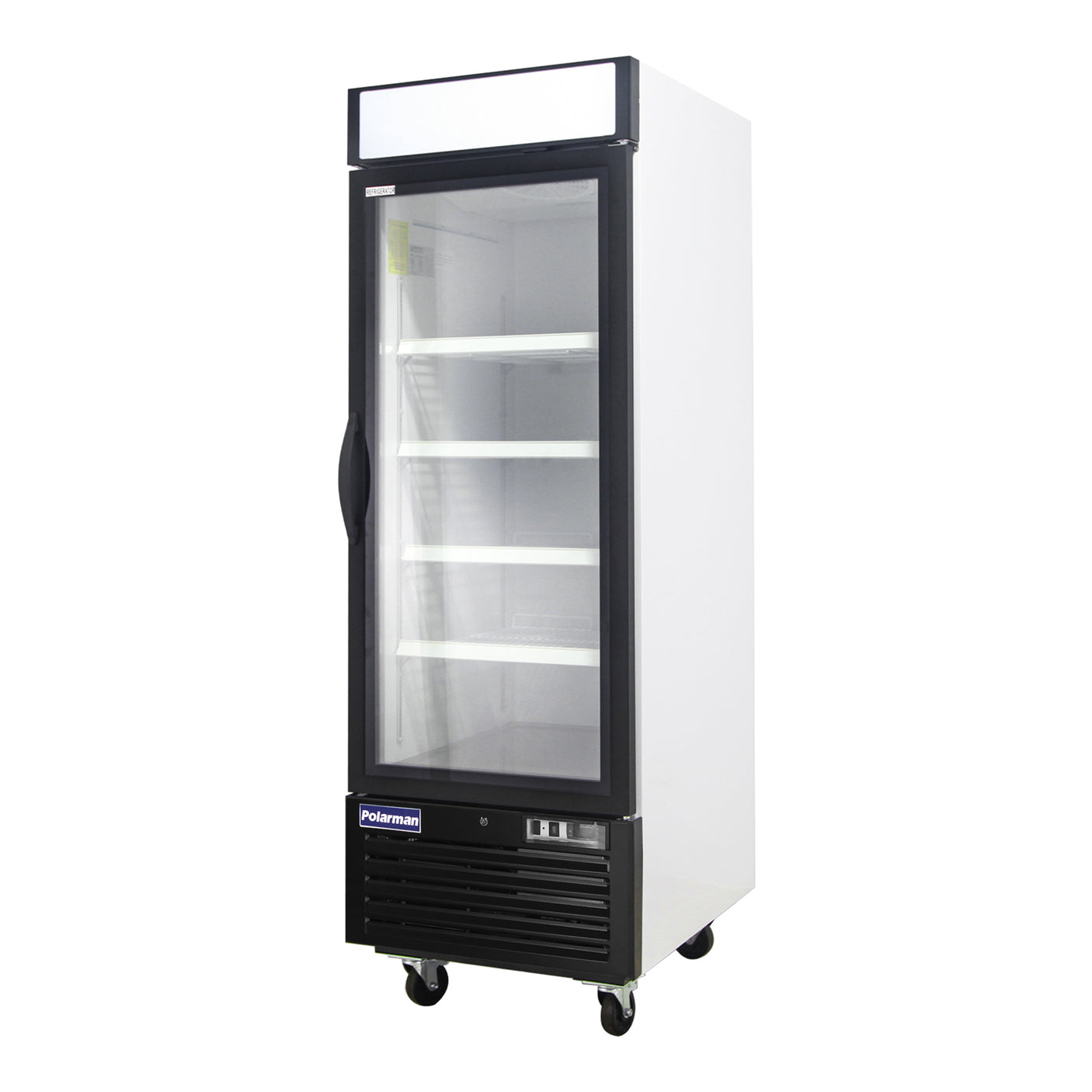 Polarman PLM-HGD23F 26 3/4" Black Single Swing Glass Door Merchandiser Freezer with LED Lighting, 23 cu.ft