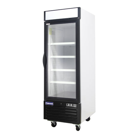 Polarman PLM-HGD23R 26 3/4" Black Refrigerated Single Swing Glass Door Merchandiser with LED Lighting, 23 cu.ft