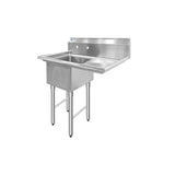 ChefAsst 40" CA-S1C181812-18R-316 16-Gauge Stainless Steel Single Compartment Commercial Sink with Stainless Steel Legs, and Right 18" Drainboard - 18" x 18" x 12" Bowl