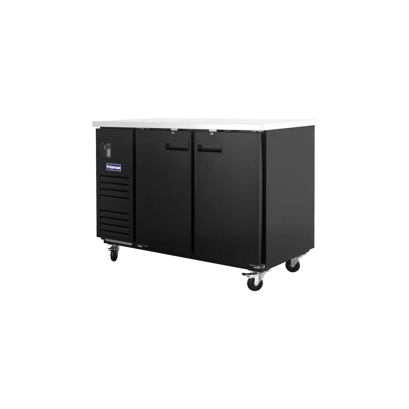 Polarman PLM-BC-2 58 3/4" Black Solid Door Back Bar Refrigerator with LED Lighting