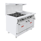 Flamaster FLM-R48-24MG 48" NG/LPG Commercial Gas Range, 4 Open Burners, 24" Griddle, and 2 Standard Ovens, 246,000 BTU