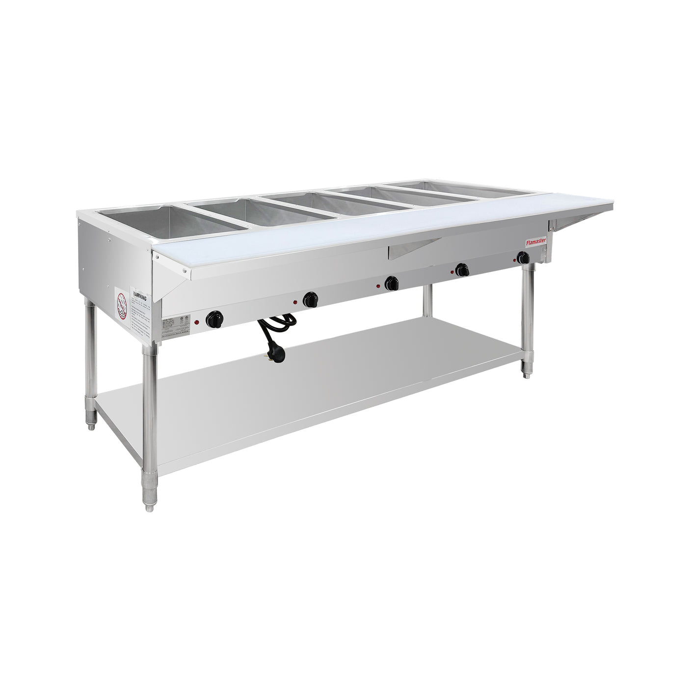 Flamaster FLM-ST5-SS Five Pan Open Well Electric Steam Table with Undershelf - 240V, 5000W
