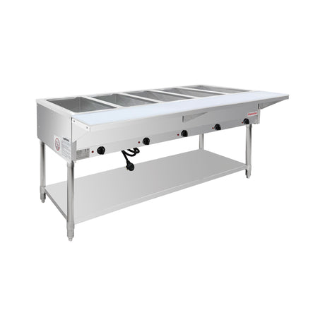 Flamaster FLM-ST5-SS Five Pan Open Well Electric Steam Table with Undershelf - 240V, 5000W