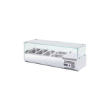 Polarman PLM-R1200L-2 47 1/5" Countertop Refrigerated Sushi Display Case with 4-Side Glass, (3) 1/4 + (2) 1/3 Size Pans