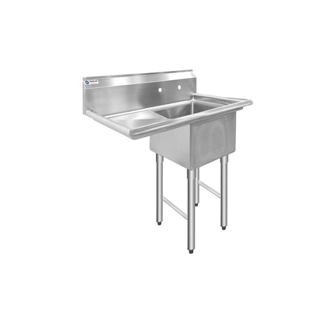 ChefAsst 40" CA-S1C181812-18L-316 16-Gauge Stainless Steel Single Compartment Commercial Sink with Stainless Steel Legs, and Left 18" Drainboard - 18" x 18" x 12" Bowl