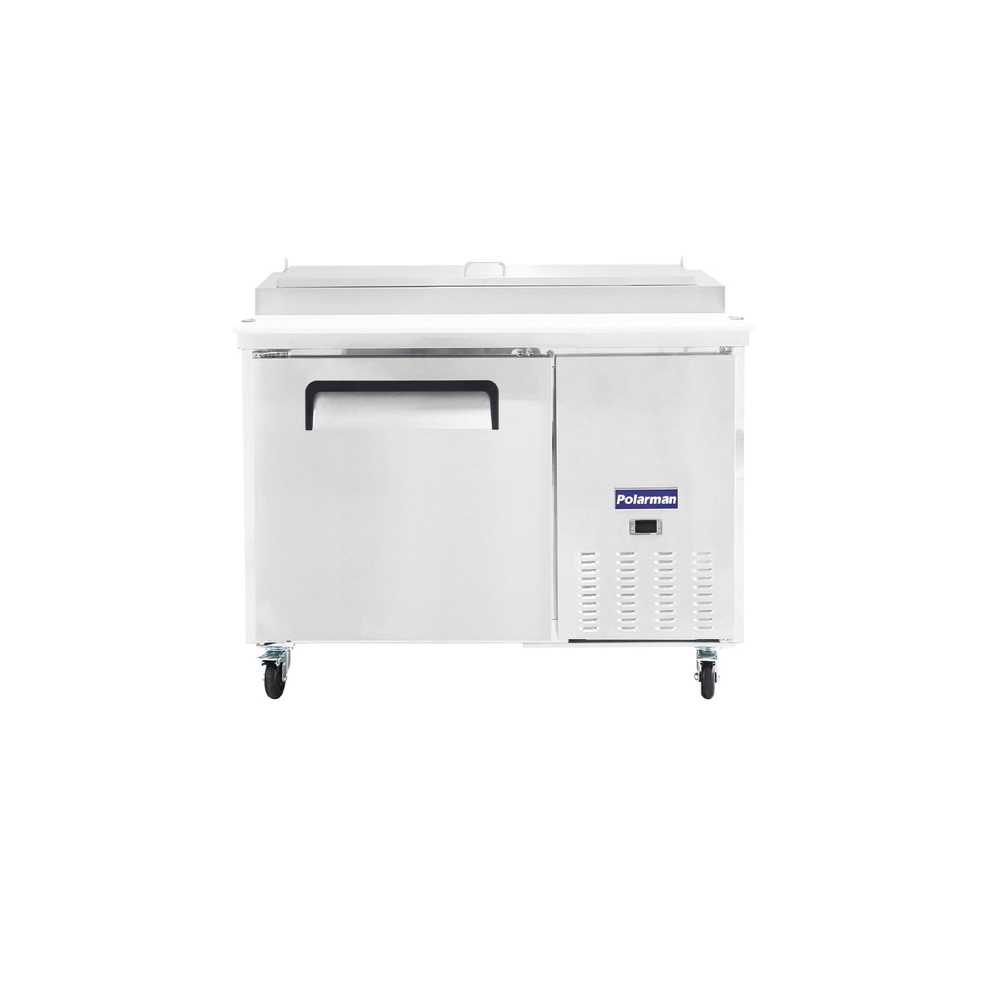 Polarman PLM-P44S 47 3/8" Refrigerated Pizza Prep Table with One Solid Full Door, (6) 1/3 Size Pans