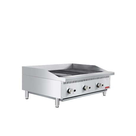 Flamaster FLM-CB36-M 36" Countertop Gas Charbroiler, NG/LPG, 105,000 BTU, 3 Burners