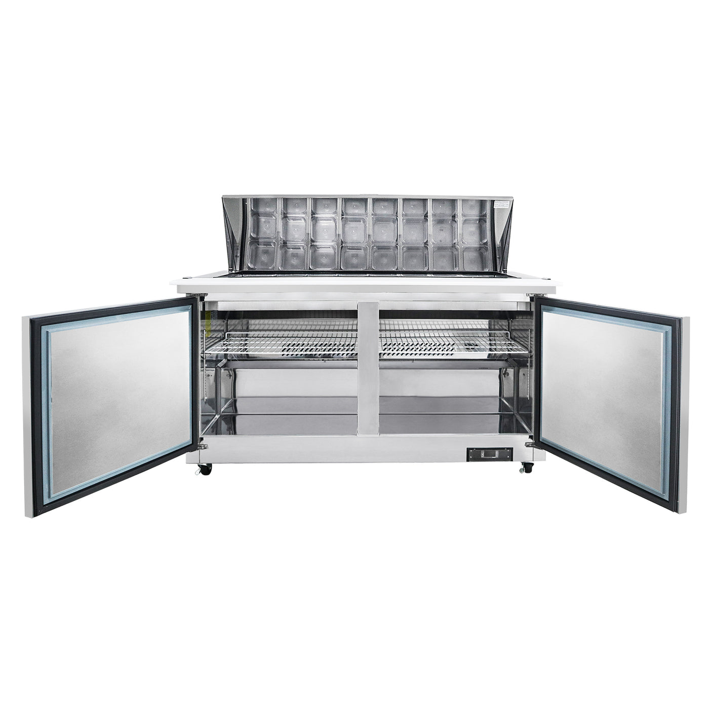 Polarman PLM-S60KS 61 1/4" Stainless Steel Mega Top Sandwich Prep Table with Two Solid Full Doors, (24) 1/6 Size Pans