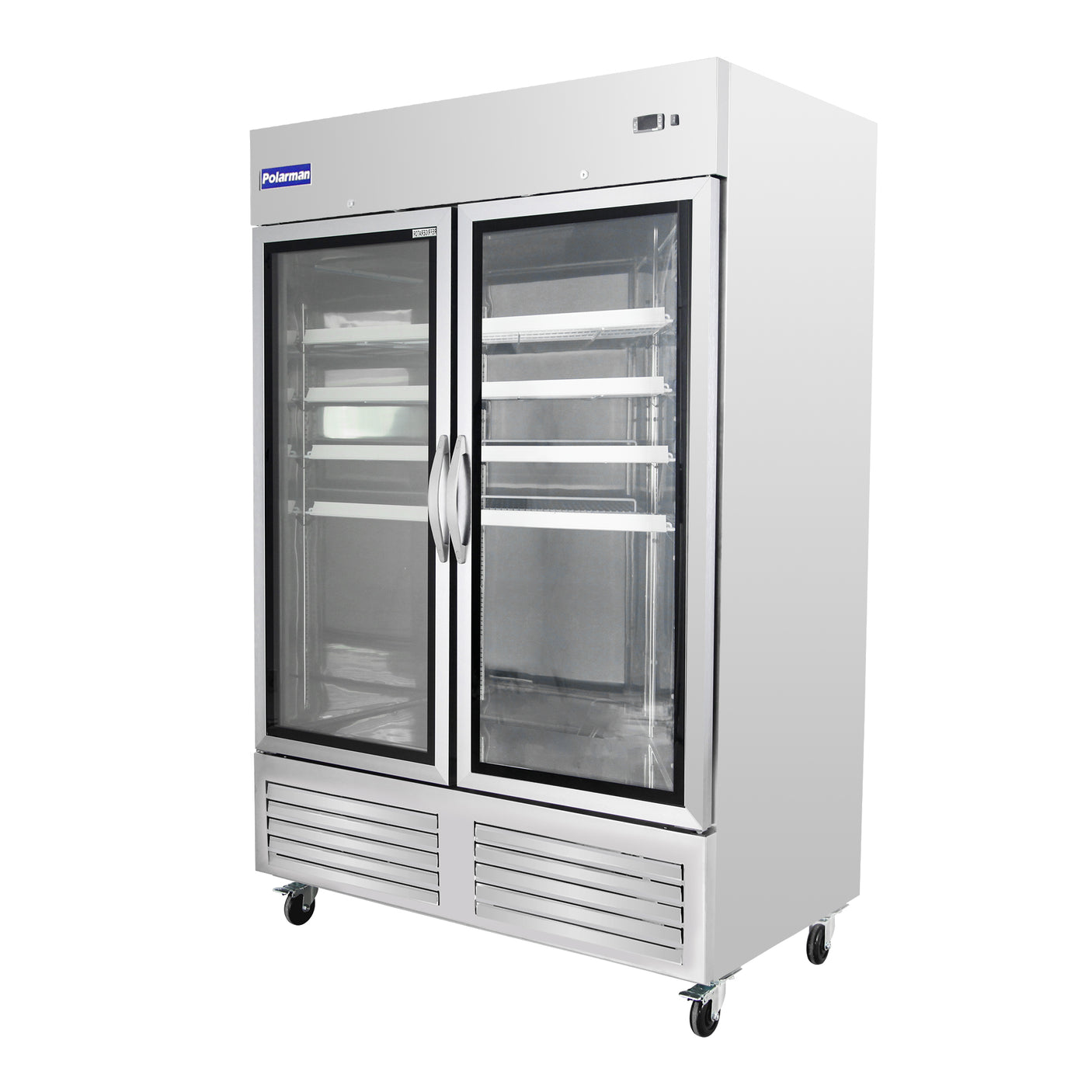 Polarman PLM-54RGS 53 15/16" Reach-In Refrigerator with Double Glass Doors with LED Lighting, Bottom Mount, Stainless Steel, 49 cu. ft.