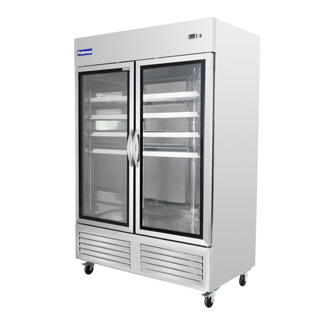 Polarman PLM-54RGS 53 15/16" Reach-In Refrigerator with Double Glass Doors with LED Lighting, Bottom Mount, Stainless Steel, 49 cu. ft.
