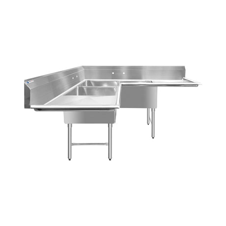 ChefAsst 75" CA-S3C242414C-24LR-316 16-Gauge Stainless Steel Three Compartment Commercial Sink with Stainless Steel Legs, Cross Bracing, and Two 24" Drainboards - 24" x 24" x 14" Bowl