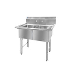 ChefAsst 42" CA-S2C181812-316 16-Gauge Stainless Steel Two Compartment Commercial Sink with Stainless Steel Legs, Cross Bracing, and without Drainboards - 18" x 18" x 12" Bowls