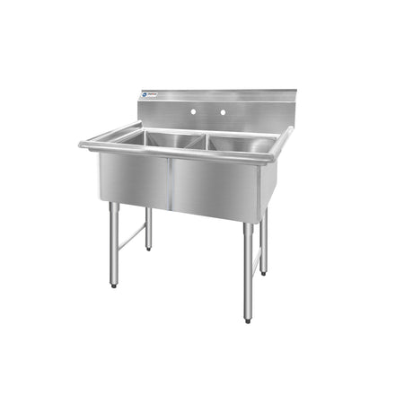 ChefAsst 42" CA-S2C181812-316 16-Gauge Stainless Steel Two Compartment Commercial Sink with Stainless Steel Legs, Cross Bracing, and without Drainboards - 18" x 18" x 12" Bowls