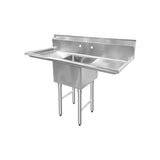ChefAsst 55" CA-S1C181812-18LR-316 16-Gauge Stainless Steel Single Compartment Commercial Sink with Stainless Steel Legs and Two 18" Drainboards - 18" x 18" x 12" Bowl