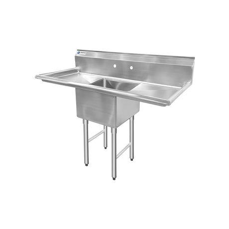 ChefAsst 55" CA-S1C181812-18LR-316 16-Gauge Stainless Steel Single Compartment Commercial Sink with Stainless Steel Legs and Two 18" Drainboards - 18" x 18" x 12" Bowl