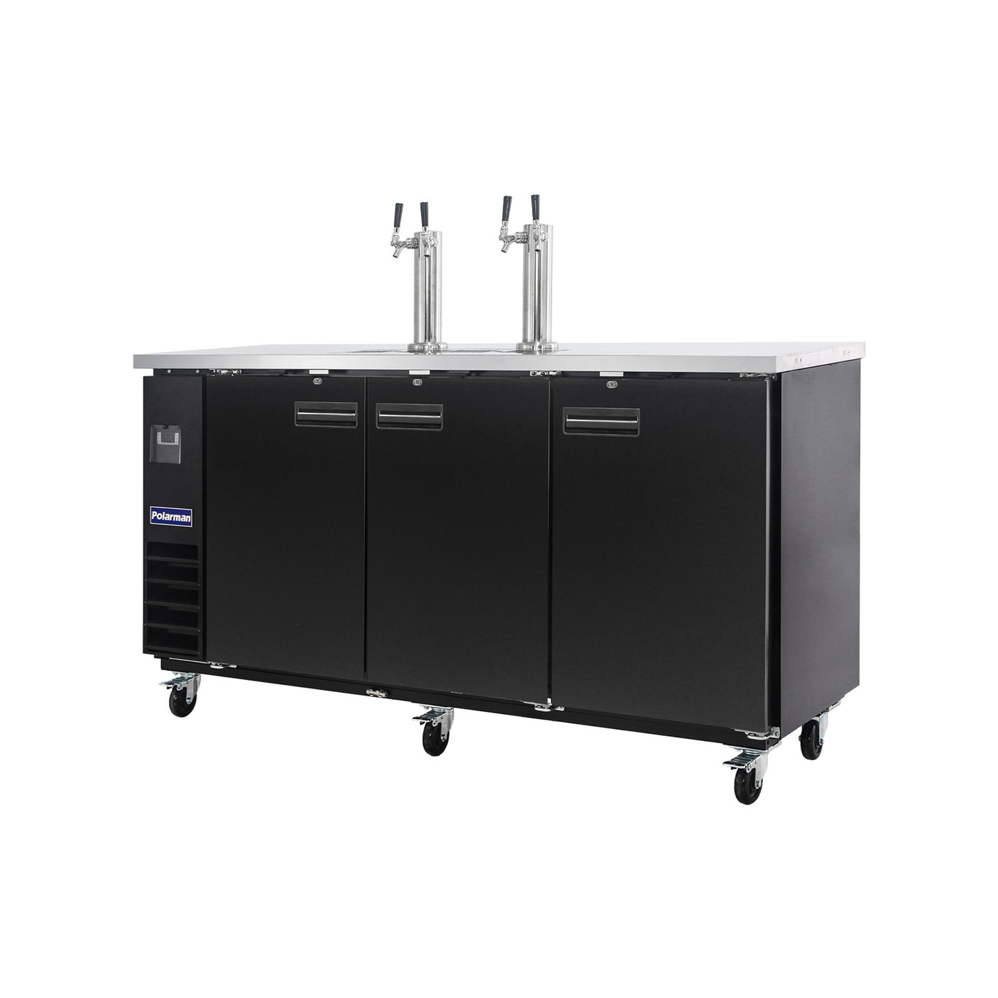 Polarman PLM-BCBD4-2 73 1/16" Dual Double-Tap Kegerator Beer Dispenser with 3 Solid Doors, 20.8 cu. ft.
