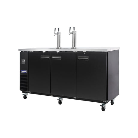 Polarman PLM-BCBD4-2 73 1/16" Dual Double-Tap Kegerator Beer Dispenser with 3 Solid Doors, 20.8 cu. ft.