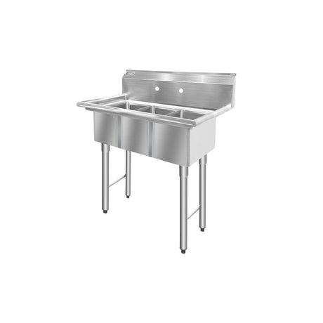 ChefAsst 36" CA-S3C101410-316 16-Gauge Stainless Steel Three Compartment Commercial Sink with Stainless Steel Legs, and without Drainboards - 10" x 14" x 10" Bowls